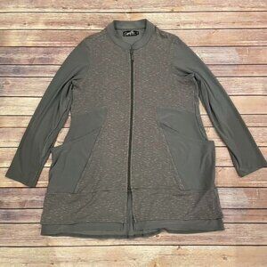 Sympli Long Zip Up Jacket Stretchy Layered Pockets Lagenlook